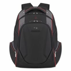 Solo Launch Laptop Backpack, Fits Devices Up To 17.3", Polyester, 12.5 X 8 X 19.5, Black/Gray/Red