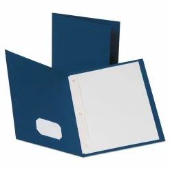 Oxford Leatherette Two Pocket Portfolio With Fasteners, 8.5 X 11, Blue/Blue, 10/Pack