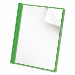 Universal Clear Front Report Cover, Prong Fastener, 0.5" Capacity, 8.5 X 11, Clear/Green, 25/Box