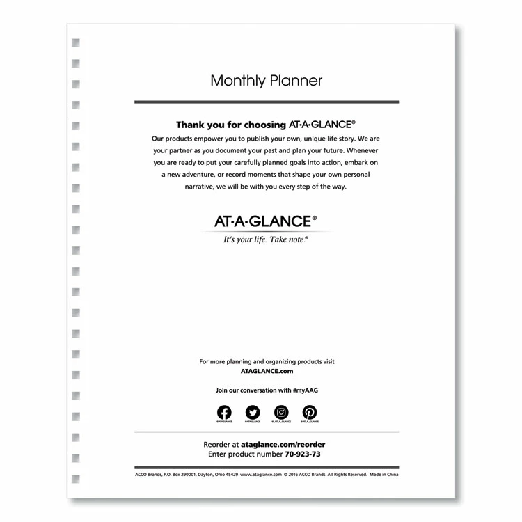 AT-A-GLANCE® Monthly Planner Refill, 11 X 9, White Sheets, 12-Month (Jan To Dec): 2023 2 AT-A-GLANCE® Monthly Planner Refill, 11 X 9, White Sheets, 12-Month (Jan To Dec): 2023