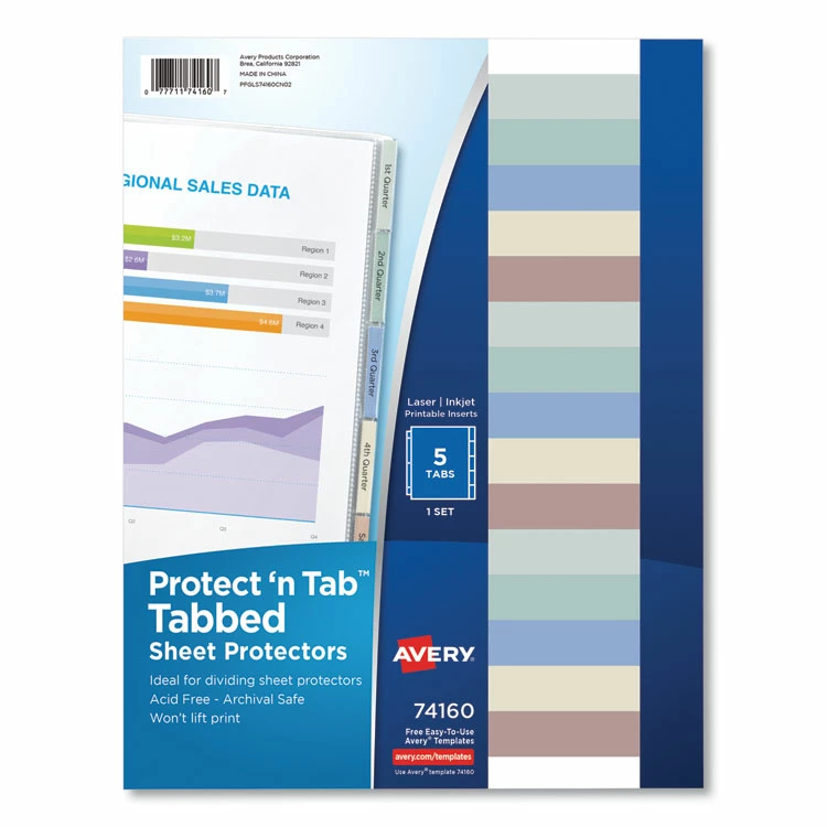Avery Protect 'n Tab Top-Load Clear Sheet Protectors W/Five Tabs, Letter 3 Avery Protect 'n Tab Top-Load Clear Sheet Protectors W/Five Tabs, Letter