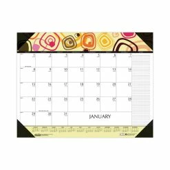 House Of Doolittle™ Recycled Desk Pad Calendar, Geometric Artwork, 22 X 17, White Sheets, Black Binding/Corners,12-Month (Jan To Dec): 2023